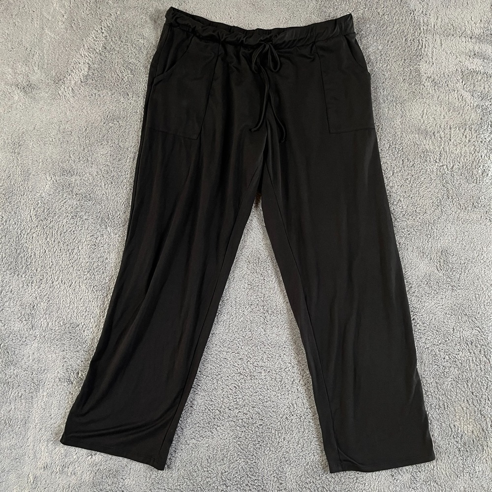 Lucky Brand Lounge Pants Womens Large Black Stretch Wide Leg Drawstring Waist